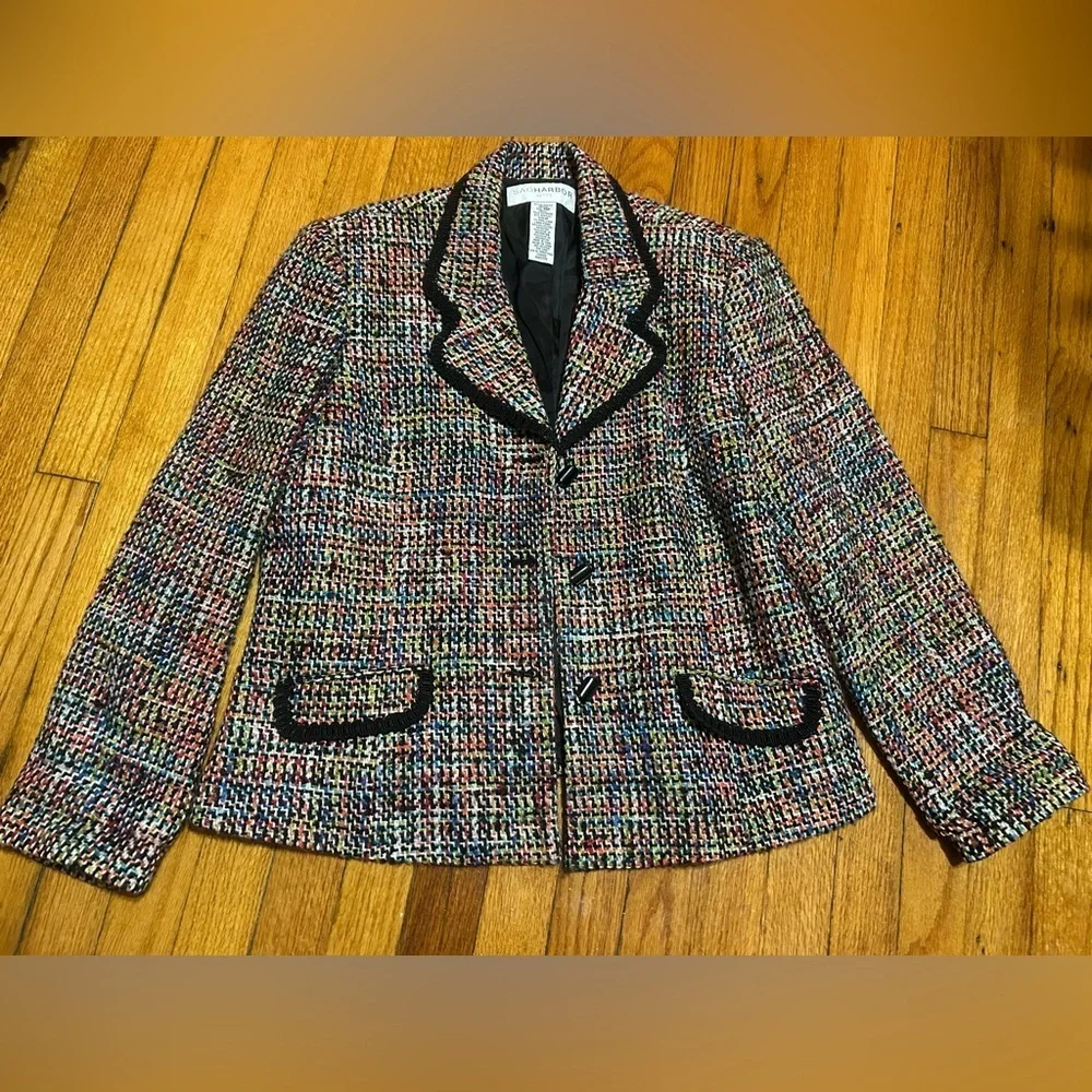 Y2K Sagharbor Women’s Wool Blazer Button Up Multi Colors Suit Jacket Size 14P - Picture 1 of 11